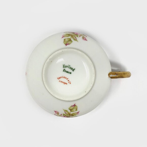 Antique Haviland Limoges Schleiger 488 Pink Roses Porcelain Tea Cup And Saucer - Picture 6 of 6